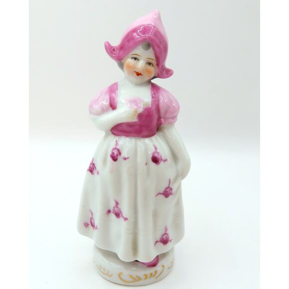 Vintage Japan Porcelain Girl Figurine Pink Bonnet Mid Century Glazed 5.5” Tall - Picture 1 of 11